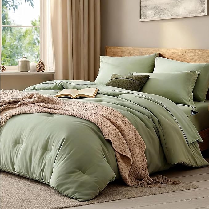 WRENSONGE Twin/Twin XL Comforter Set- 5 Pieces Sage Green Bed in a Bag by WRENSONGE