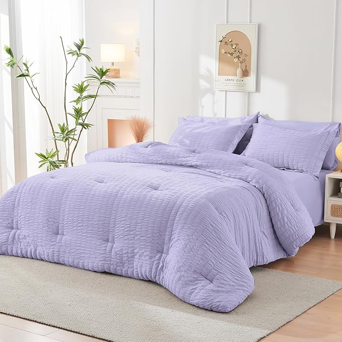 HYMOKEGE Light Purple Twin XL Comforter Set Seersucker 5 Pieces, All Season - Image 8