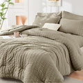 HYMOKEGE Linen Queen Comforter Set Seersucker 7 Pieces, All Season Luxury Bed by HYMOKEGE