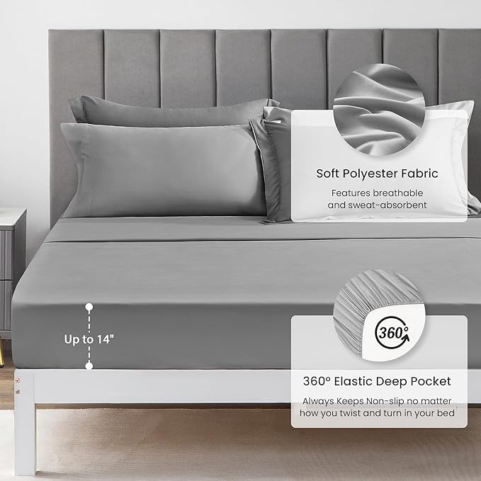 Love's cabin Twin Comforter Set Grey, 5 Pieces Twin Bed in a Bag, All Season - Image 4