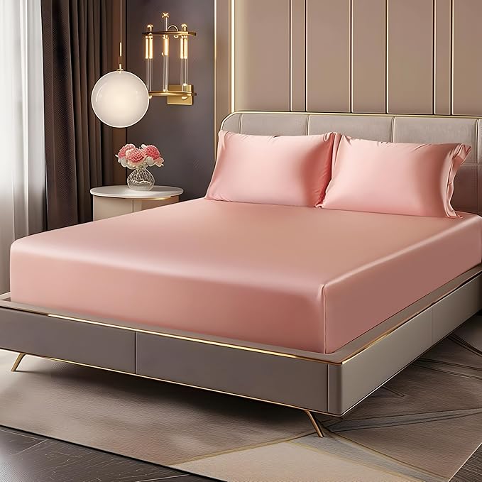 BEDELITE Satin Fitted Sheet and Pillowcases Set, Luxury Soft Similar to Silk by BEDELITE