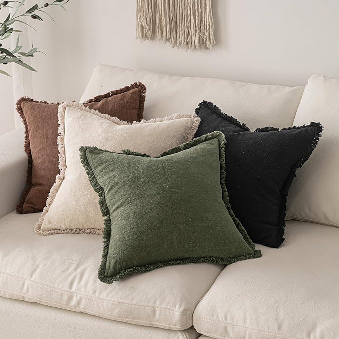 MIULEE Decorative Lumbar Throw Pillow Covers Neutral Linen Fringe Throw Pillows - Image 5