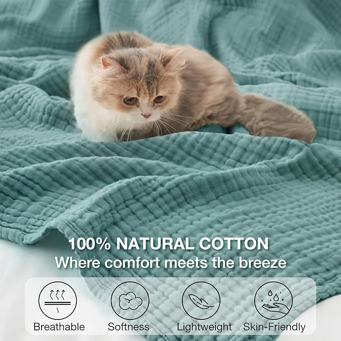 100% Cotton Muslin Blanket King 108" x 90", 6 Layers Breathable and Lightweight - Image 6