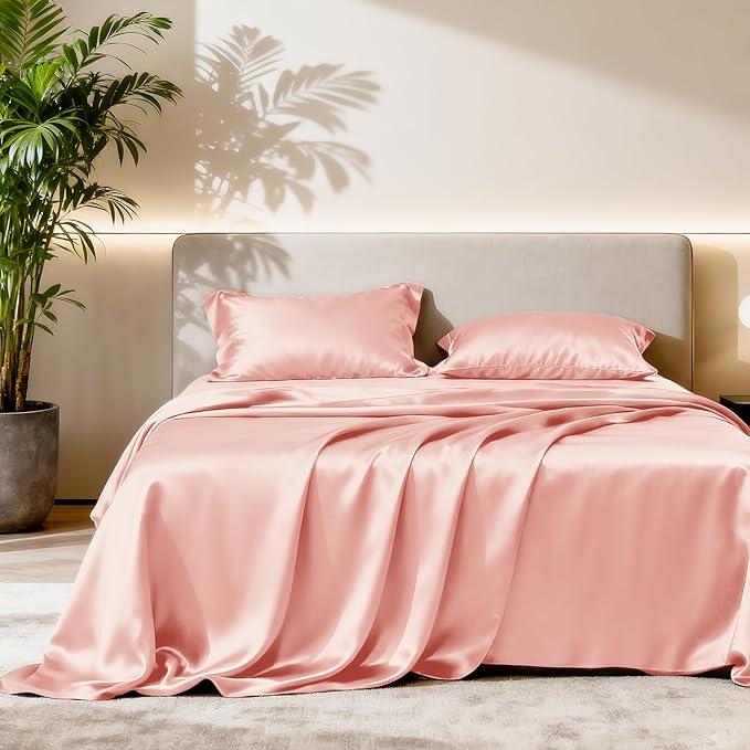 Love's cabin Twin XL 3Pc Satin Sheet Set, Coral Silky Satin Bed Sheets by Lovescabin