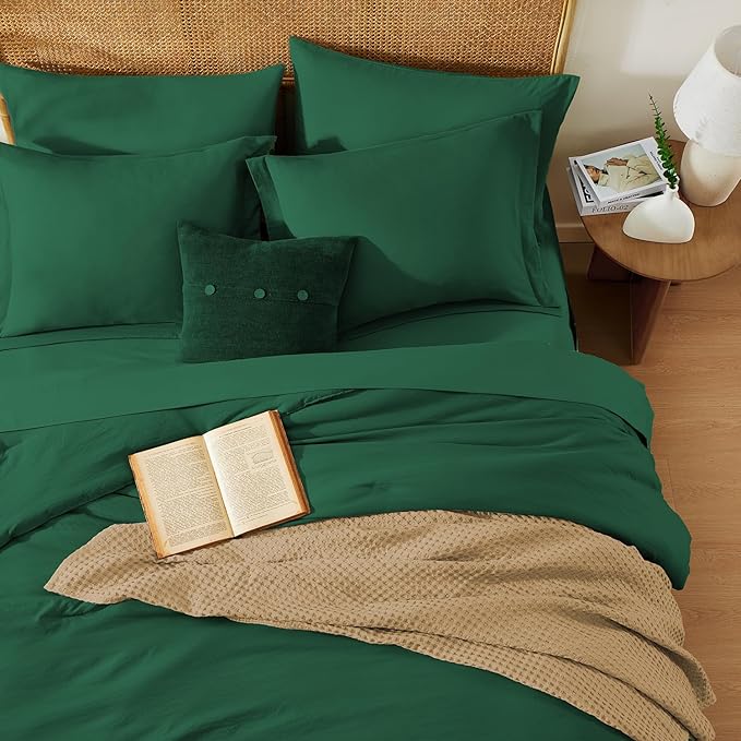 WRENSONGE King Size Comforter Set- 7 Pieces Soft Emerald Green Bed in a Bag King - Image 3
