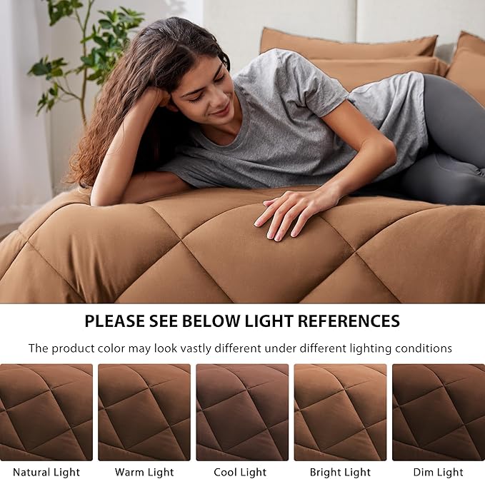 Love's cabin California King Comforter Set Mocha Mousse, 7 Pieces California - Image 5