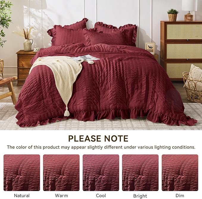 JOLLYVOGUE Twin Size Comforter Set, 2 Pieces Burgundy Seersucker Lightweight - Image 8
