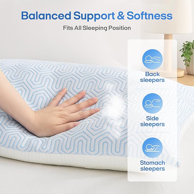 puredown® Cooling Goose Feather Down Pillow, Queen Size Bed Pillow Insert - Image 4