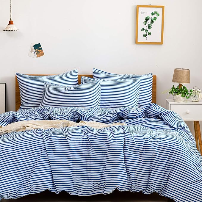 JELLYMONI 100% Natural Cotton 3pcs Striped Duvet Cover Sets, by JELLYMONI