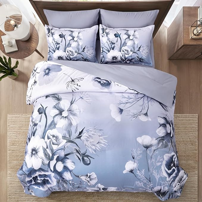 Luxudecor Floral Comforter Set King Size 7 Piece, Elegant Gradient Floral - Image 3