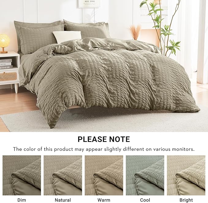 HYMOKEGE Linen California King Comforter Set Seersucker 7 Pieces, All Season - Image 5