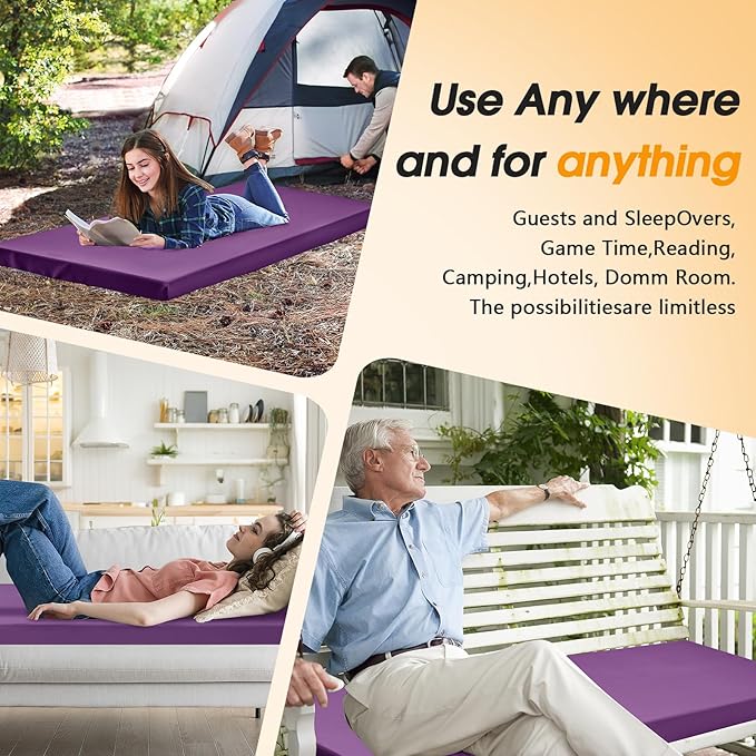 CYMULA Camping Cot Mattress 2in Memory Foam Sleeping Pad, Soft Warm Non-Slip - Image 6