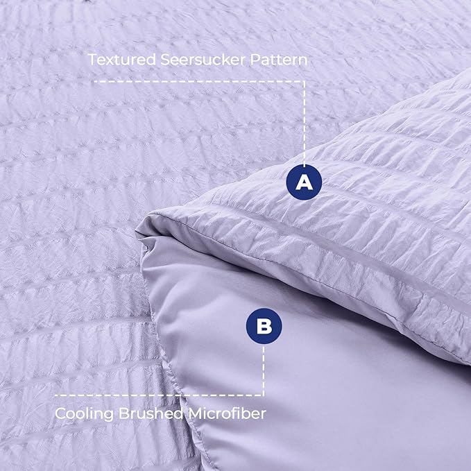 HYMOKEGE Light Purple Twin Comforter Set Seersucker 5 Pieces, All Season Luxury - Image 4