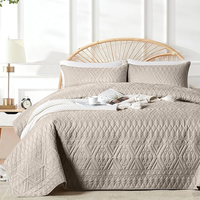 akkialla King/Cal King Quilt Set, Taupe Lightweight Microfiber Bedspread by akkialla
