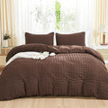 AveLom Brown Duvet Cover Full, 3 Pieces, Seersucker Tripe Soft Washed by AveLom