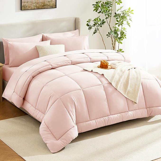 CozyLux King Size Comforter Set Blush Pink, 7 Pieces Bed in a Bag, All Season - Image 8