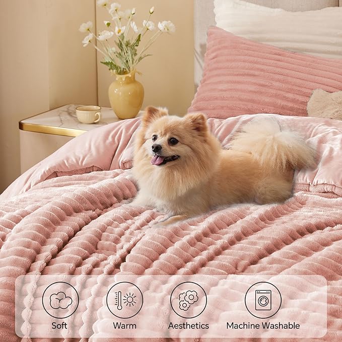 BEDELITE Fleece Oversized Queen Comforter Set -Super Soft & Warm Fluffy Dusty - Image 3