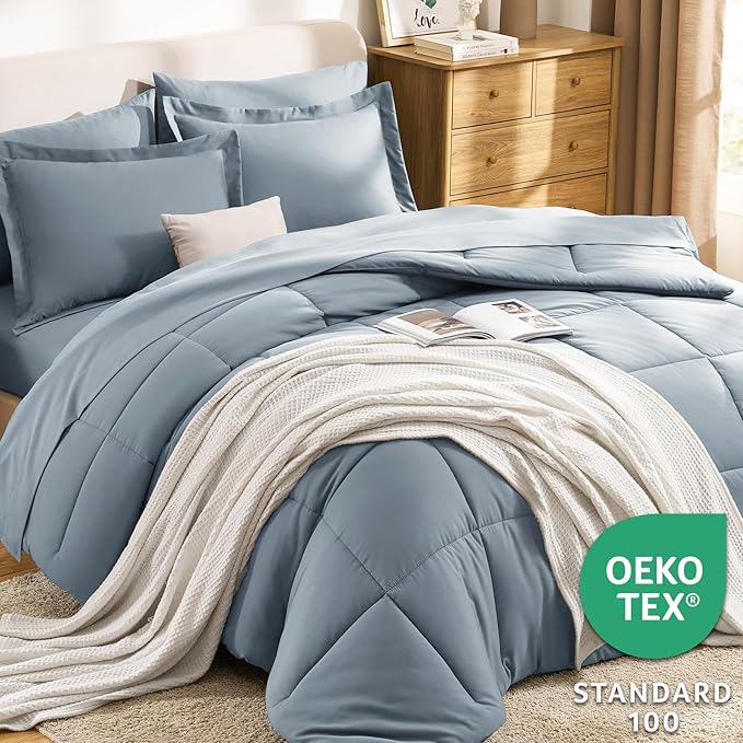 CozyLux King Size Comforter Set Grayish Blue - Image 3