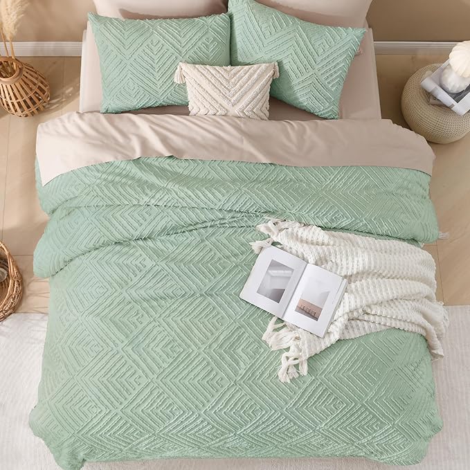 Andency Oversized King Comforter 128''x120'', 3 Pieces Sage Green Boho Bedding - Image 7