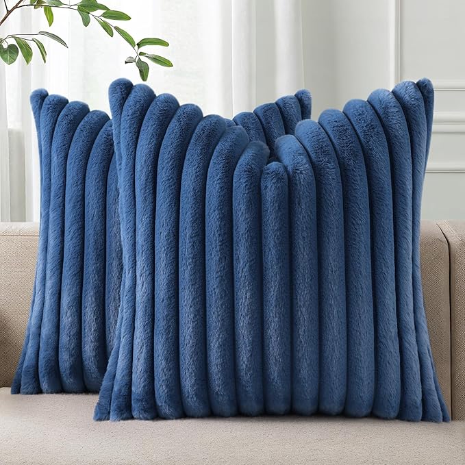 Pallene Faux Fur Plush Throw Pillow Covers 18x18 Set of 2, Luxury Soft Fluffy by PALLENE