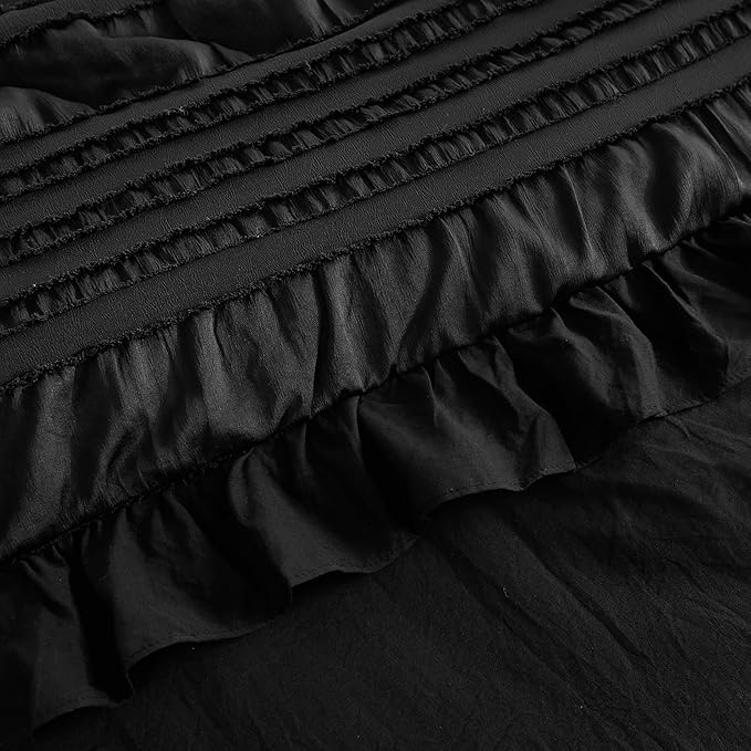 WONGS BEDDING Black Comforter Set Queen, 3 Pieces Ruffle Farmhouse Shabby Chic - Image 6