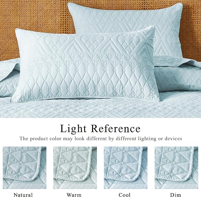 akkialla Full/Queen Size Quilt Bedding Set, Sky Blue Lightweight Microfiber - Image 4