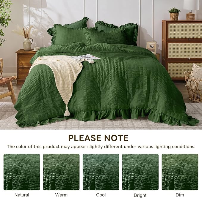 JOLLYVOGUE Dark Green King Comforter Set, 3 Pieces Seersucker Comforters King - Image 8