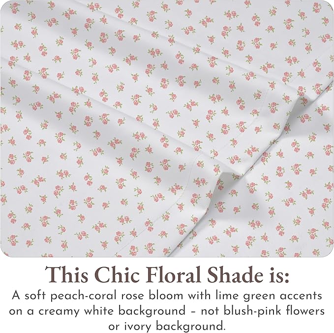 California Design Den King Floral Sheet Set, 100% Cotton Sateen Sheets - Image 4