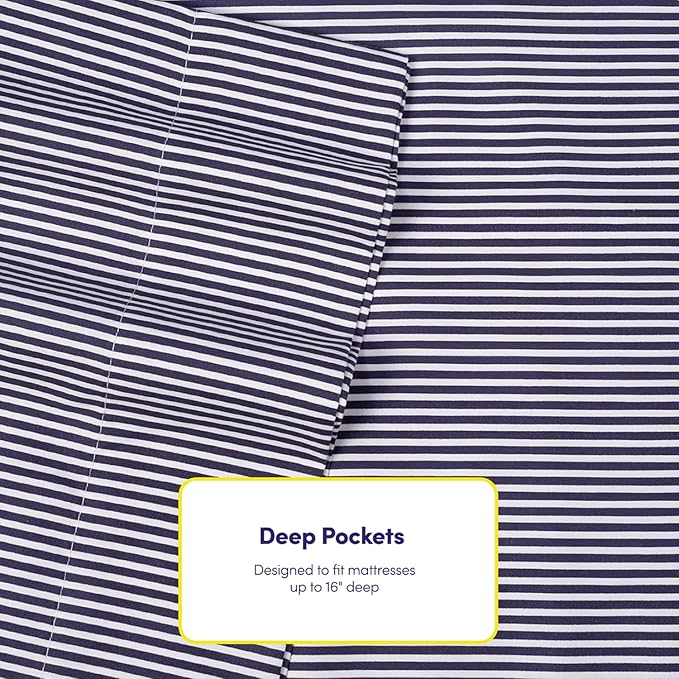 Queen Sheets Stripe Navy - Image 5