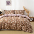 OAITE Brown Flower Queen Size Duvet Cover-3 Pieces Prewashed Cotton-Like by OAITE