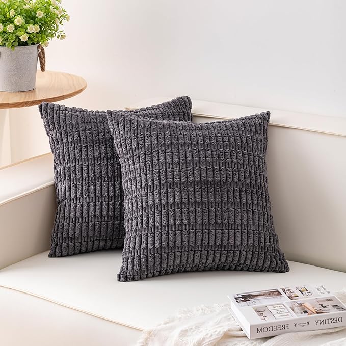 Aegero Pack of 2 Corduroy Decorative Throw Pillow Covers 26x26 InchSoft Striped by Unknown