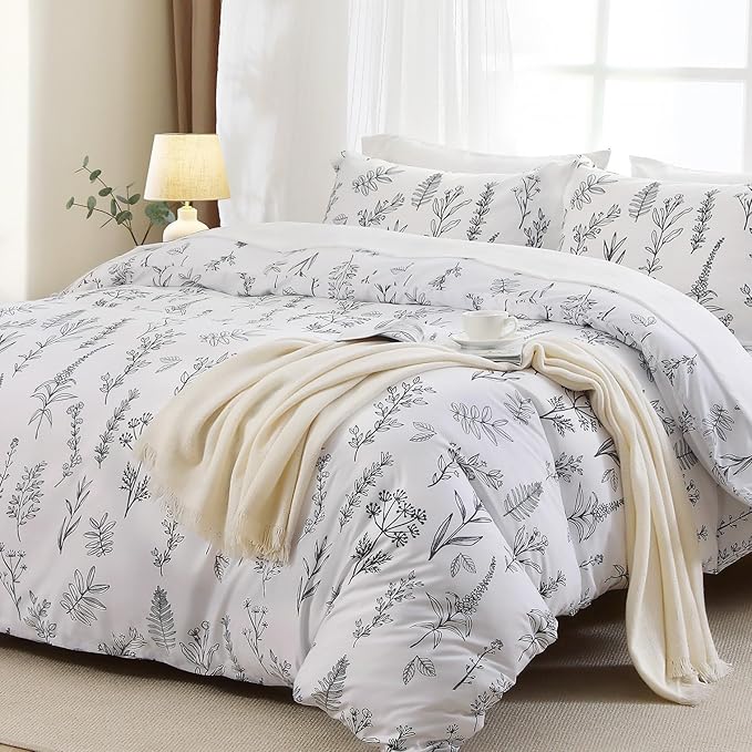 MUXHOMO Duvet Cover King Size, Reversible Floral White Duvet Cover Set - Image 3