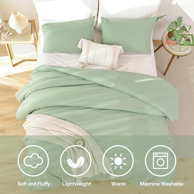 ROSGONIA King Size Sage Green Comforter Set - Image 5