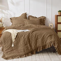 JOLLYVOGUE Queen Comforter Set, 3 Pieces Oak Brown Seersucker Comforters Queen by JOLLYVOGUE