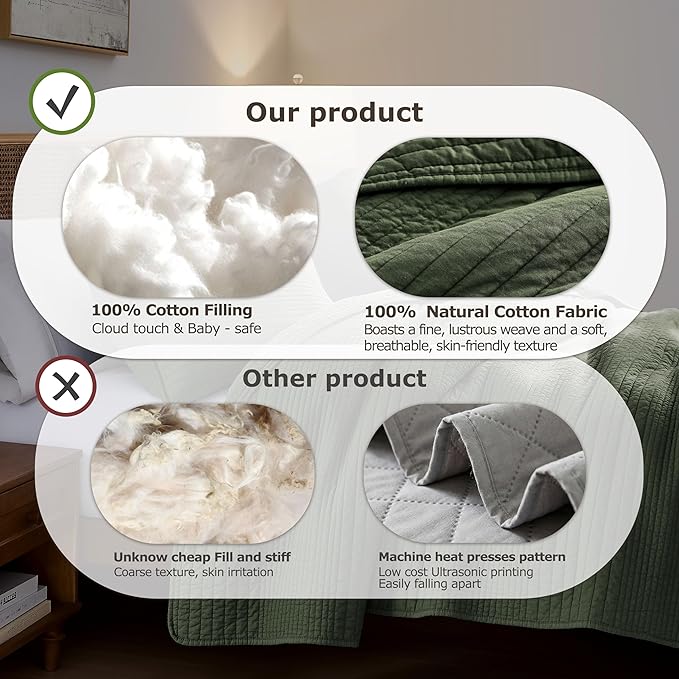 palassio Striped Olive Green 100% Cotton Quilt Twin Size Bedding Sets, - Image 7