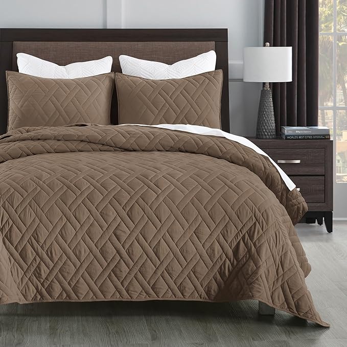 HORIMOTE HOME Quilt Set Queen Size Pine Bark, Classic Geometric Diamond by HORIMOTEHOME