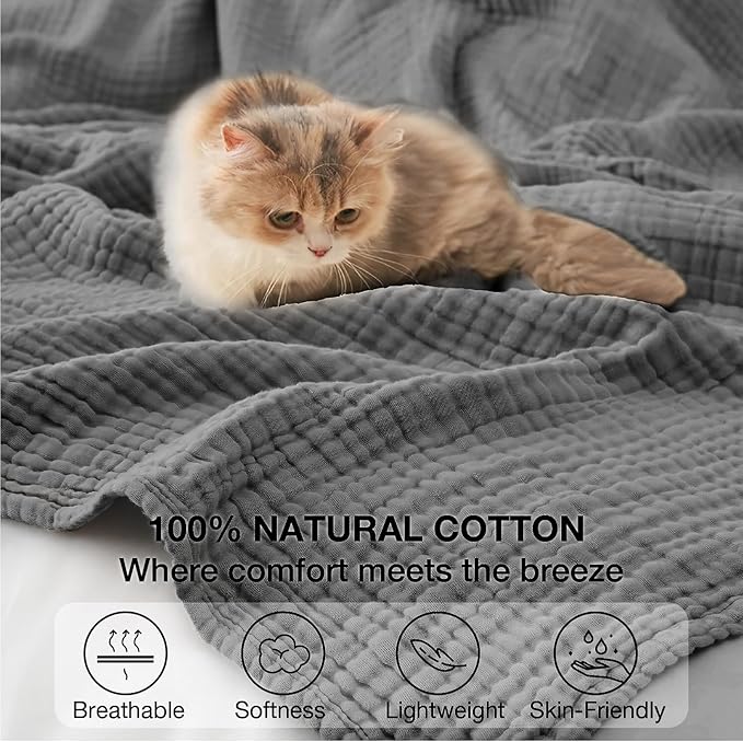 100% Cotton Muslin Blanket California King 120" x 90", 6 Layers Breathable and - Image 5