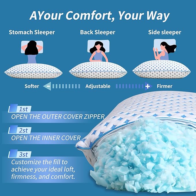 Memory Foam Pillows 2 Pack – Adjustable Loft Cooling Pillows Queen Size Set of 2 - Image 5