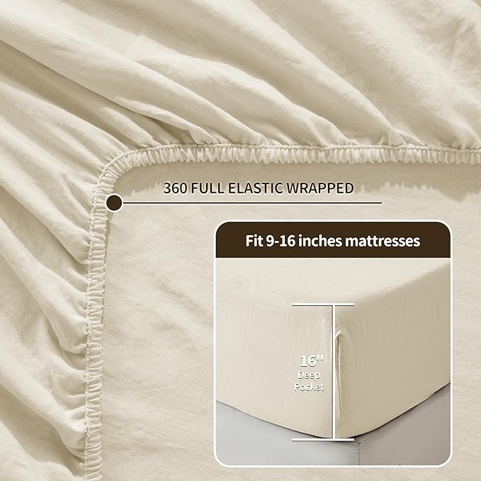 LBRO2M 100% Pure Linen Sheet Set Deep Pocket Up to 16" Bed Sheets Sets - Image 5