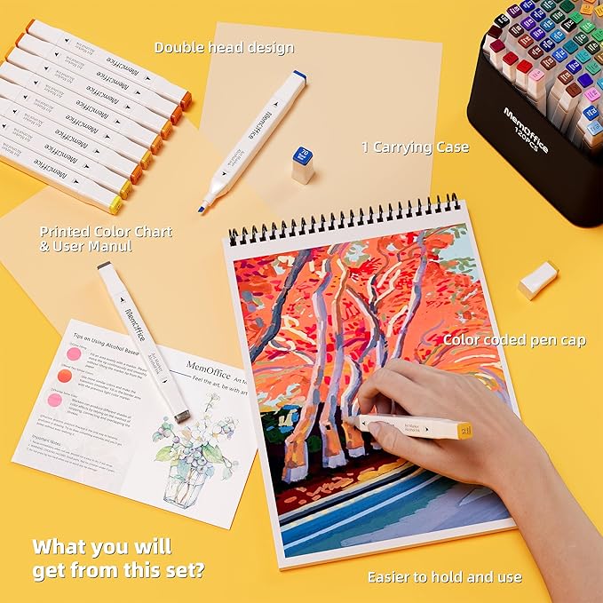 100 Colors Dual Tip Artist Alcohol Markers Set with Carrying Case - Perfect for Coloring, Drawing, Sketching, Card Making and Illustration - Perfect for Adults and Kids-DeskoryOffice