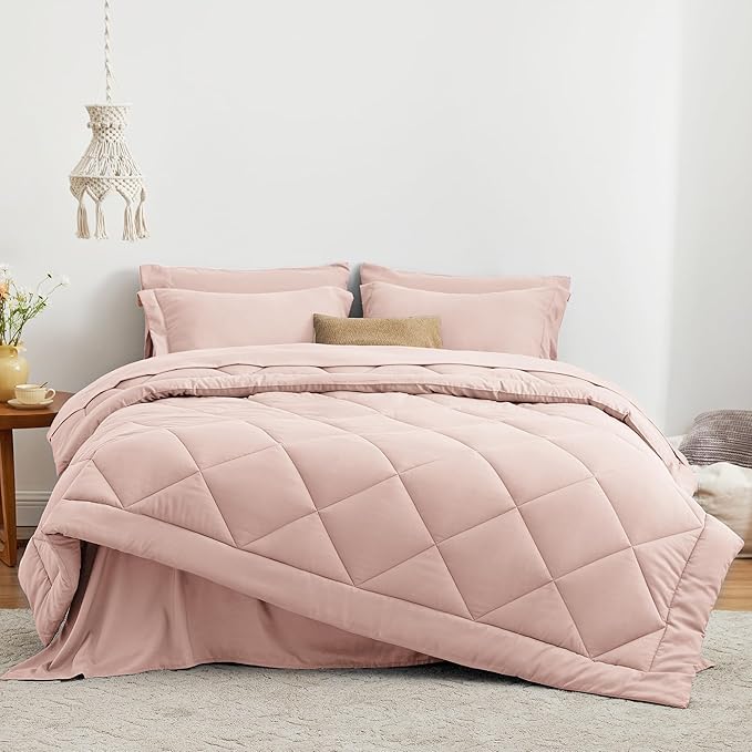 Love's cabin Full Comforter Set Pink, 7 Pieces Full Bed in a Bag, All Season - Image 2