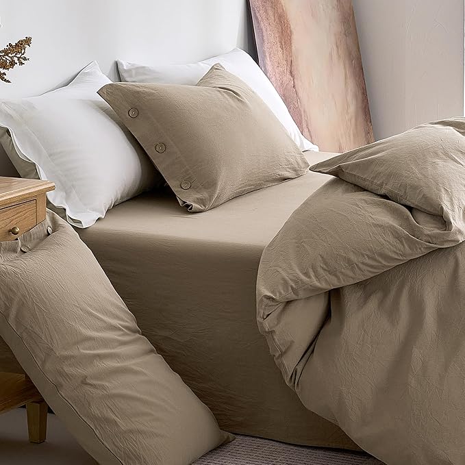 JELLYMONI 100% Washed Cotton Duvet Cover Full – Soft, Breathable Linen-Look - Image 9