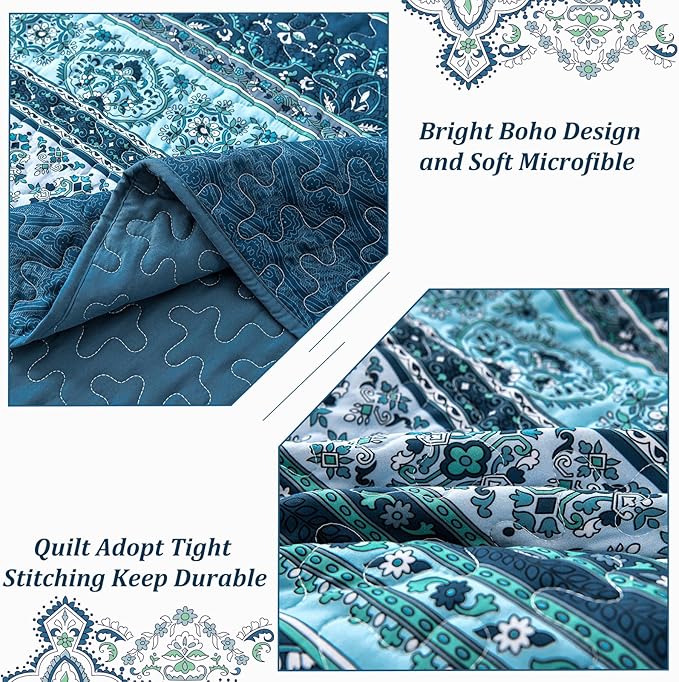 WONGS BEDDING Boho Quilt Set Full Size, Lightweight Microfiber Bed Decor - Image 6