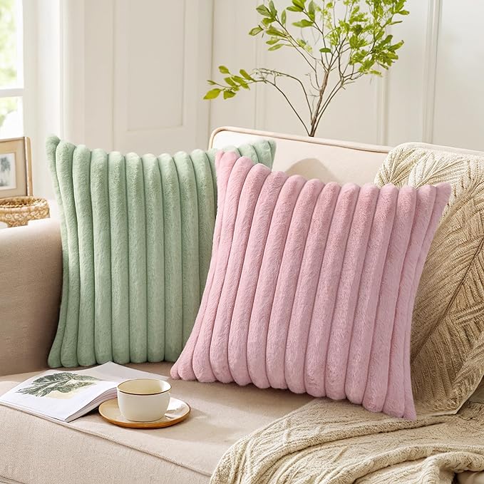 Pallene Faux Fur Plush Throw Pillow Covers 16x16 Set of 2, Luxury Soft Fluffy - Image 4
