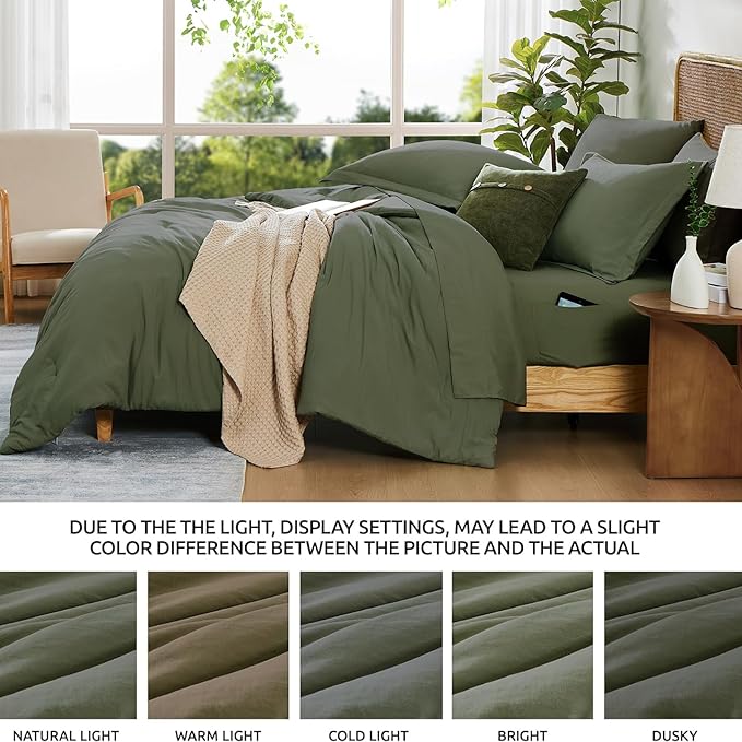 WRENSONGE Twin XL Comforter Set, 5-Piece Olive Green Bedding Collection - Image 6