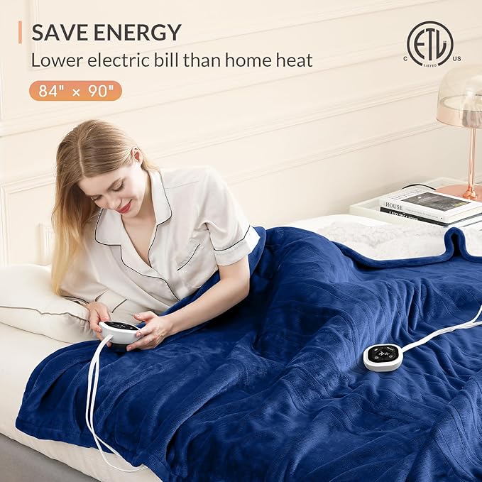 HOMLYNS LuxeHeat Heated Blanket Electric Blanket Queen Size, Soft Flannel - Image 6