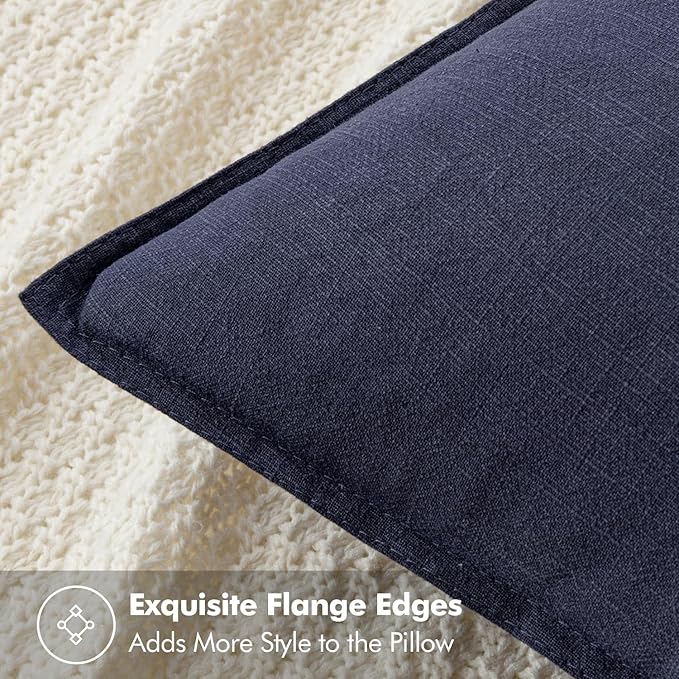 MIULEE Decorative Linen Pillow Covers 18x18 Inch Navy ​Boho Farmhouse​ ​Neutral - Image 2