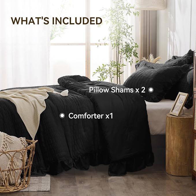 JOLLYVOGUE Black Comforter Full Size, 3 Pieces Seersucker Lightweight Full Size - Image 6