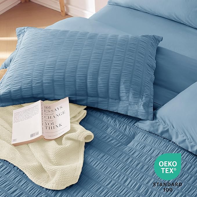 MUXHOMO 7 Pieces Full Comforter Set, Seersucker Bed in a Bag Full Size - Image 8