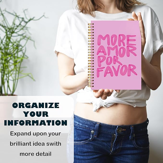 BearCake More Amore Por Favor Inspirational Notebooks, Pink Notebook Journal, Cute Trendy Notebook, Aesthetic Notebook, Notebooks for Work Note Taking, Hardcover Spiral Notebook 5.5x8.3-DeskoryOffice